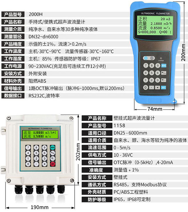 防爆超聲波流量計技術(shù)參數(shù)對照表